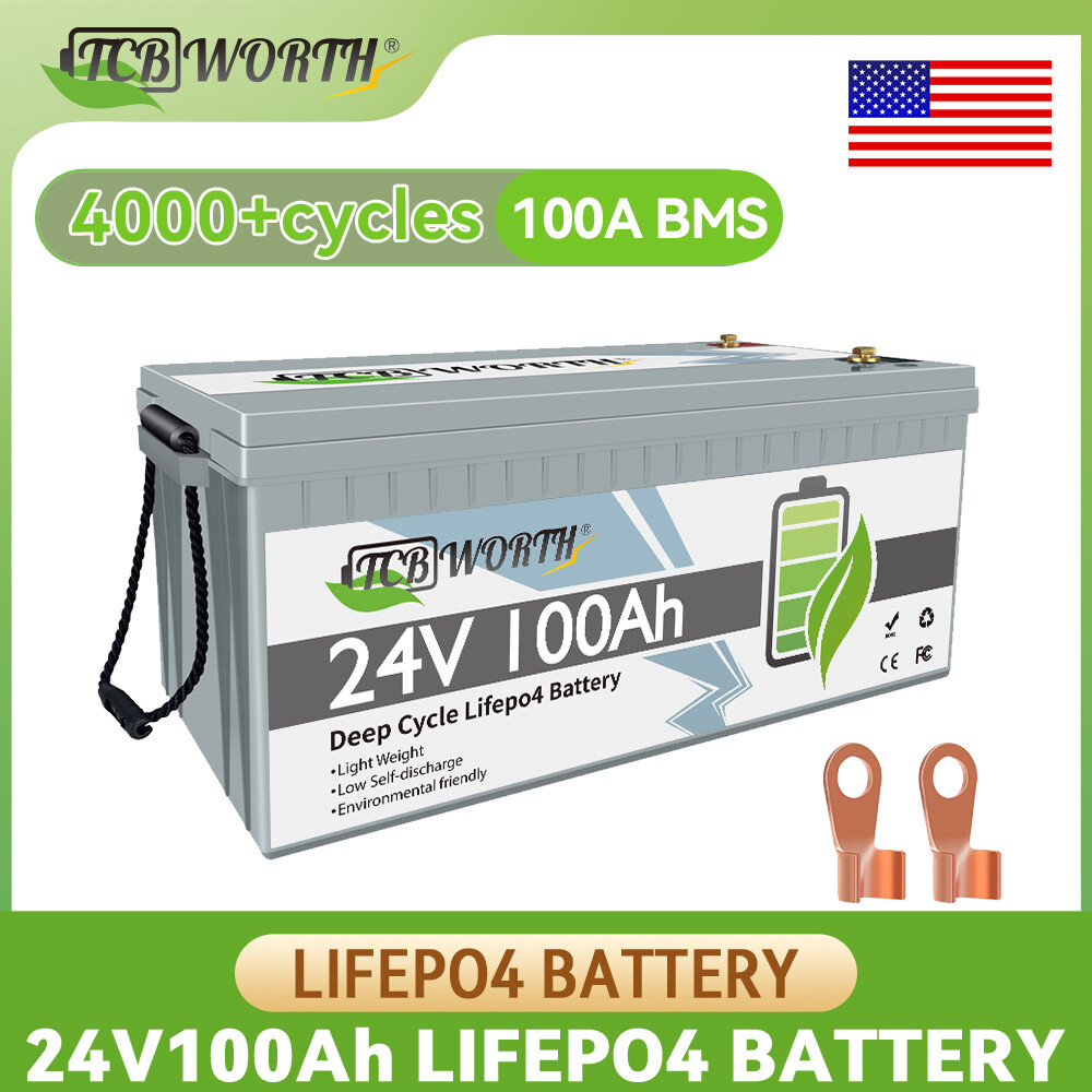 24V 100Ah LiFePO4 Lithium Battery BMS 2.56kWh for RV Off-grid Solar Marine Camp