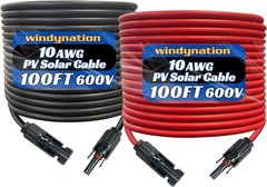 100ft 10 AWG Solar Extension Cable – Black+Red Pair w/ Solar Connectors, PV Wire
