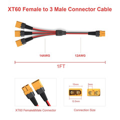 XT60 Splitter Cable,12Awg XT60 1 Female to 3 Male Connector Cable for UAV Phanto