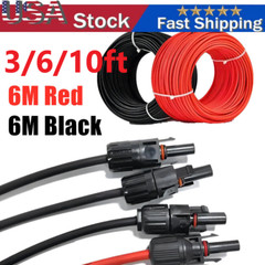 Black+Red 10 AWG Solar Panel Extension Cable Silicone Flexible Wire Connectors