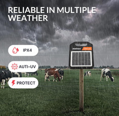 10 Mile Solar Fence Charger, 0.16J, Day/Night Mode, 24Hr Protection