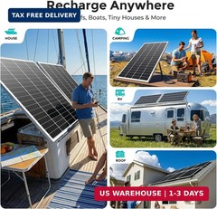 200 Watt Solar Panels, 12V 16BB N-Type Monocrystalline 200W Solar Panel, 25.6% H