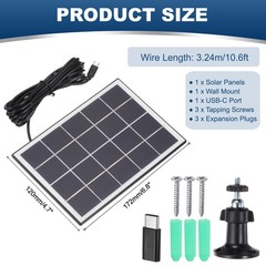 3W Solar Panel for Security Camera, USB Charger 5V 0.6A, Black