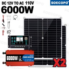 6000W Solar Power Kit: Off-Grid Inverter (12V to 110V/220V) + 2pcs 300W Solar