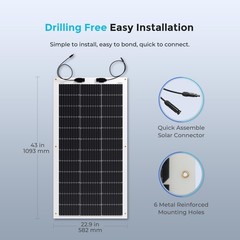 Flexible Solar Panel 100 Watt 12 Volt 100W-Black/White, Black & white