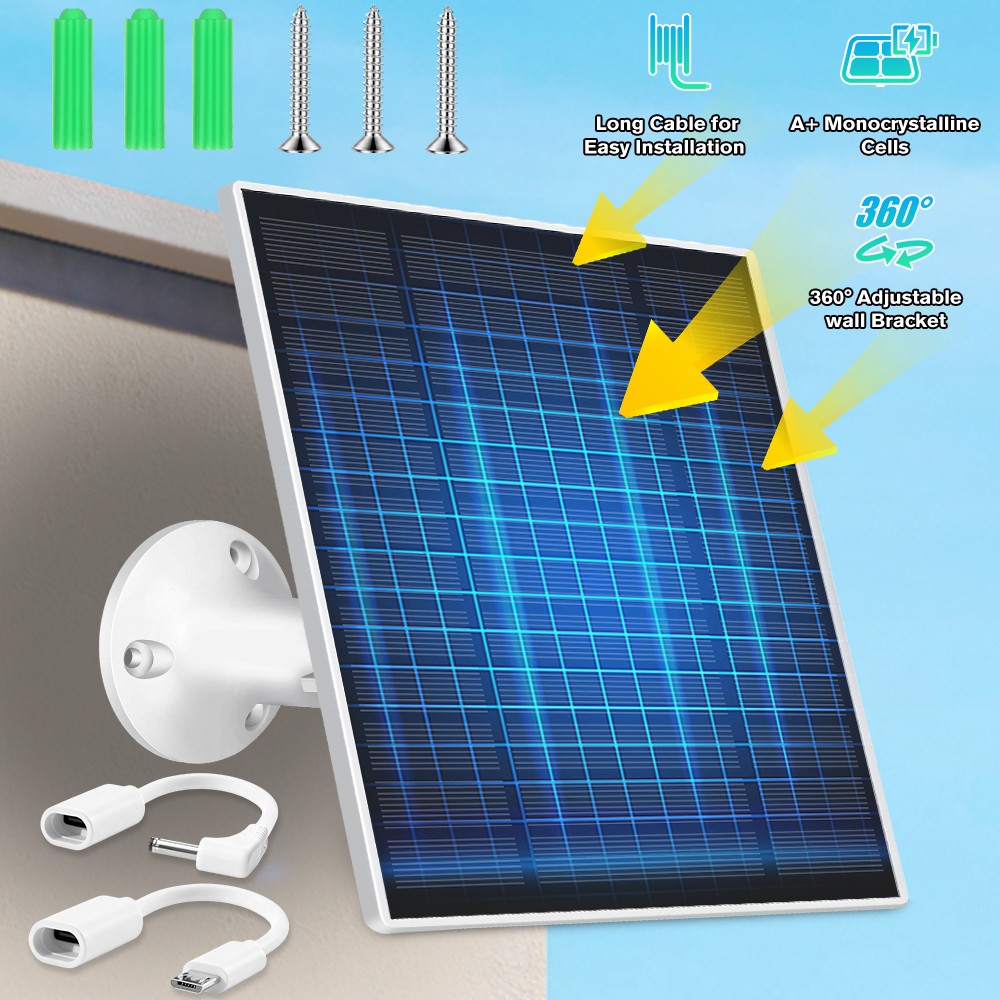 5W 5V Solar Panel Battery Charger For Outdoor Ring Spotlight Camera Security Cam