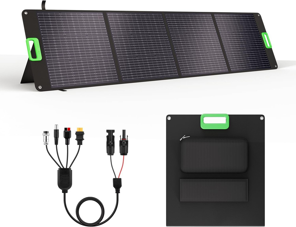 200W Portable Solar Panel for Power Station, Foldable Solar Charger W/ 4 Kicksta