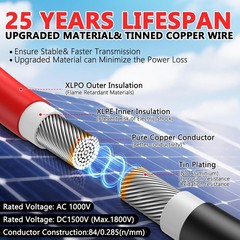 10AWG Solar Extension Cables 100ft Red 100ft Black