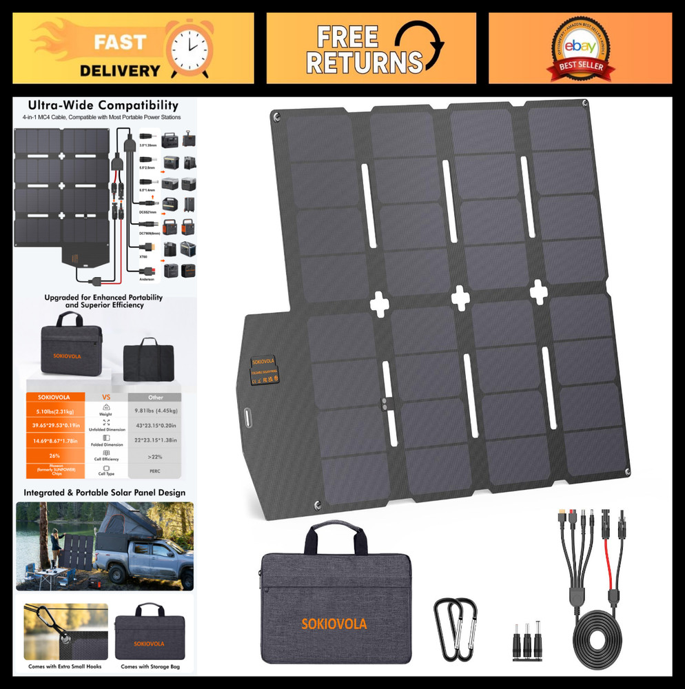 100W Foldable Solar Panel Charger Kit – 18V Waterproof, Lightweight for RV & Out