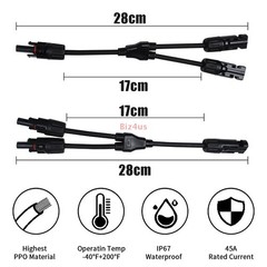 Solar Panel Y Branch Cable Connection Waterproof Adapter Connector Extension US