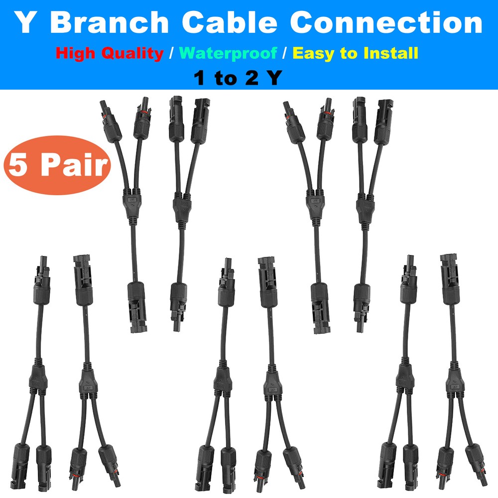 5 Pairs Solar Panel 1 to 2Y Branch Cable Connectors Adapter Extension Connectors