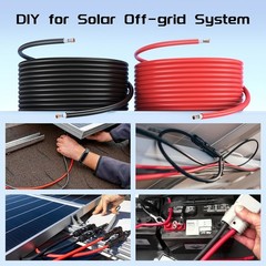 Solar Panel Extension Cable Solar Panel Wire 50Ft Black+50Ft Red Kit