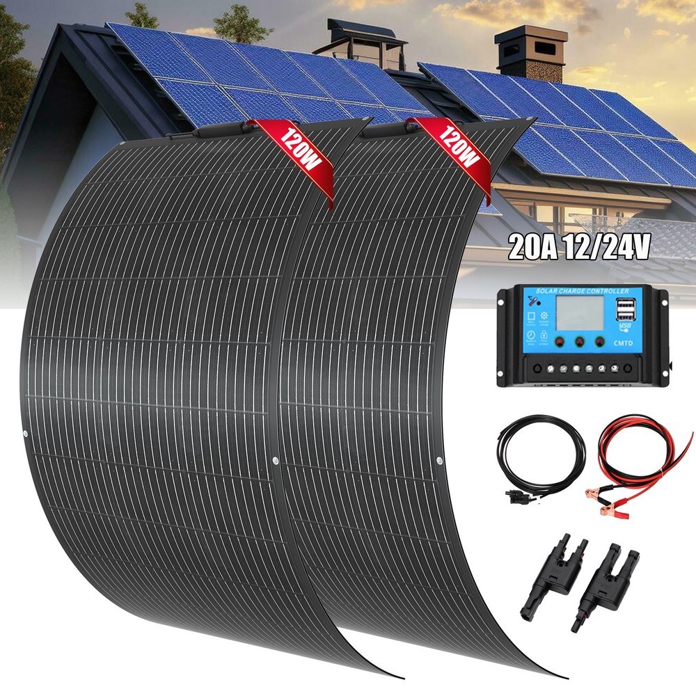 240W Flexible Solar Panel Kit with 20A Controller 12V Off Grid Camping Home Boat