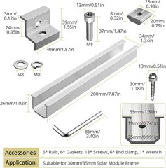 Solar Panel Bracket Kit, 6 Pcs 7.87 in Aluminium Solar Panel Mounting Rail 30Mm/