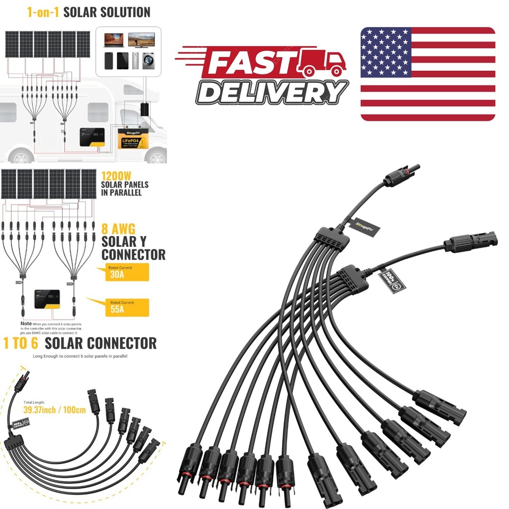 Solar Y Connectors 1 to 6 Parallel Connectors Extra Long for Off Grid Systems