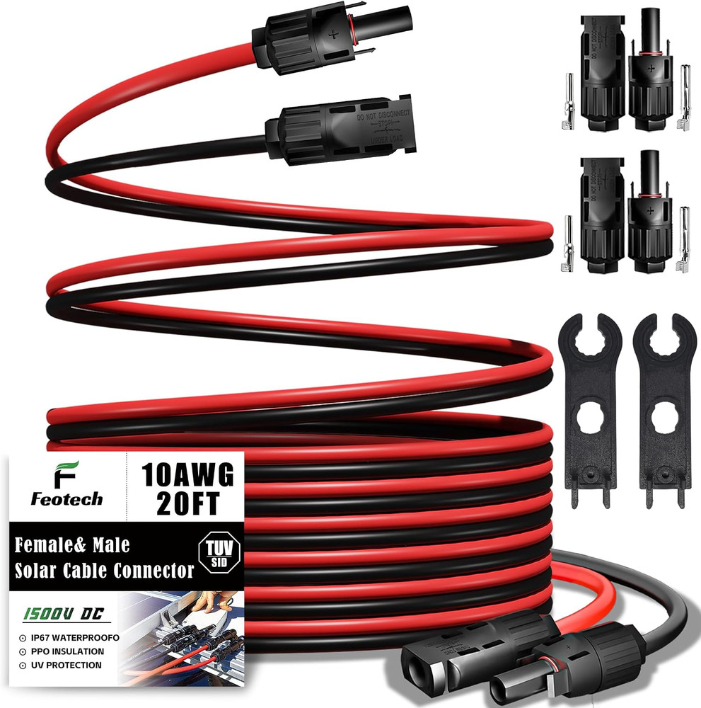 Twin Wire 20FT Solar Extension Cable – 10AWG 6mm� Solar Panel Connector, with…