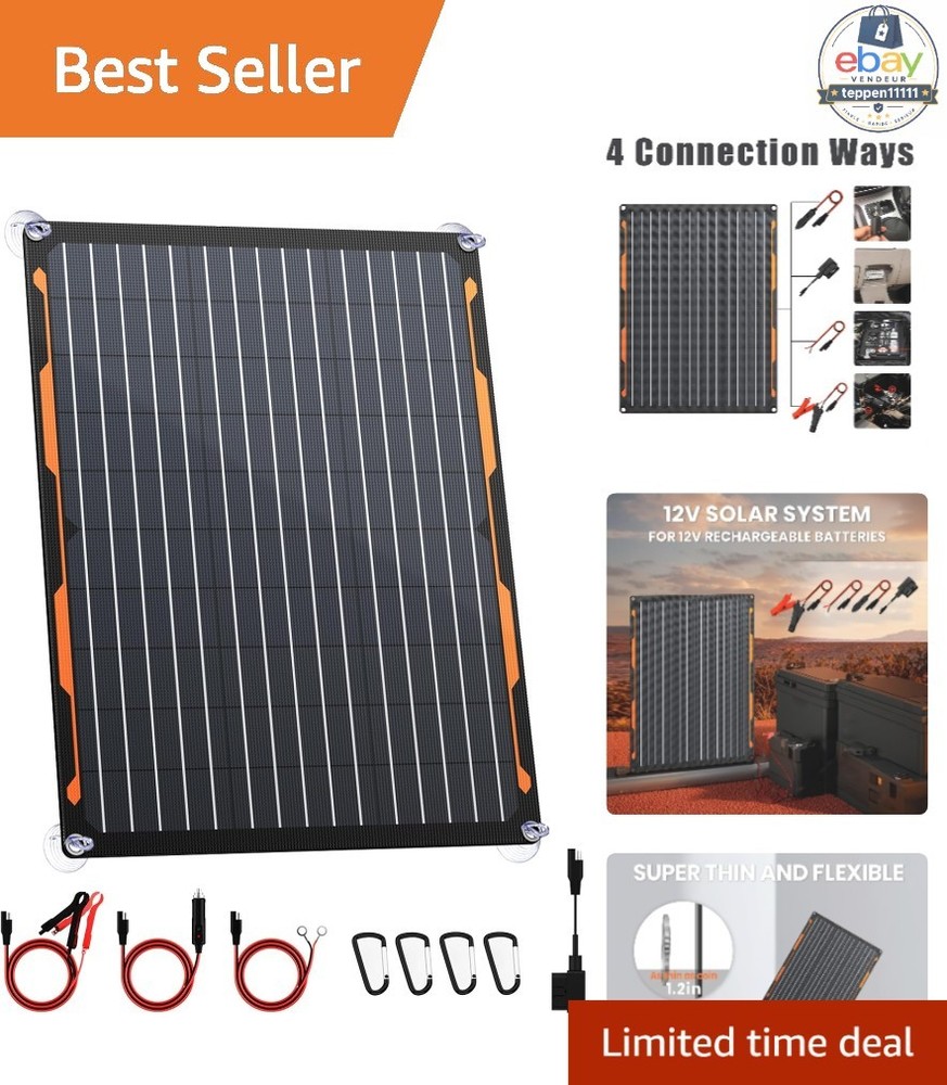 Solar Panel Charger Kit 20W 12V Monocrystalline Waterproof Battery Maintainer