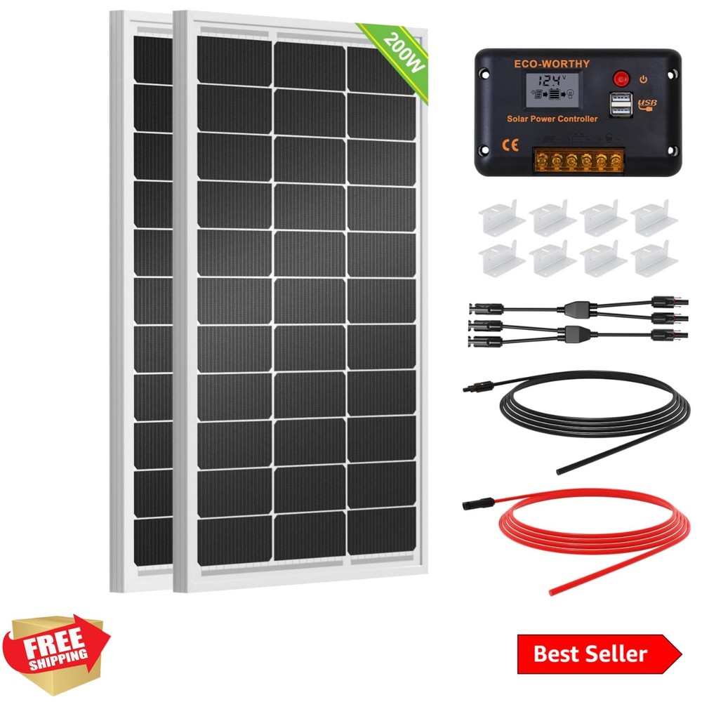 200 Watts 12 Volt/24 Volt Solar Panel Kit with High Efficiency Monocrystallin…