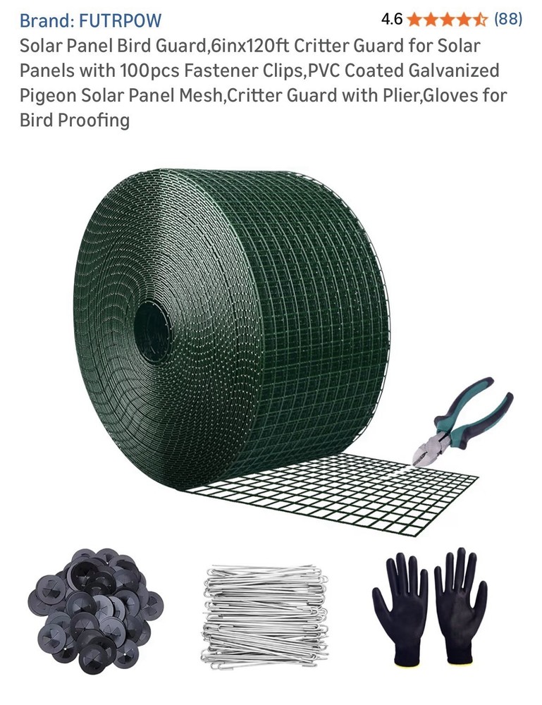 Solar Panel Guard, 6in X 120ft PVC Coated Critter Guard Roll Kit for Solar Pa…