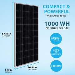 Mighty Max 200W 12V Mono Solar Panel for Carport, Garden, Sun room, Home Fence