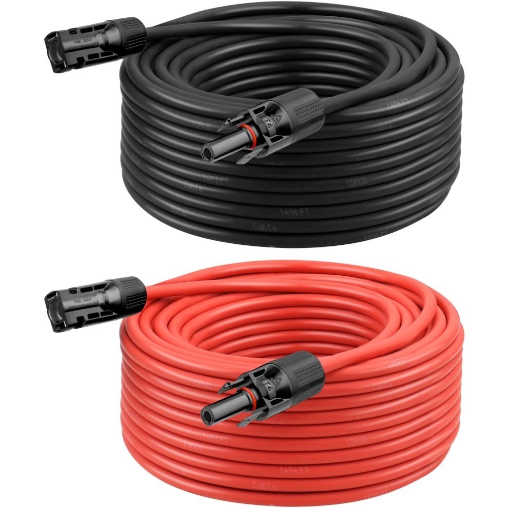10 AWG Solar Extension Cable 100FT Black + 100FT Red, 10 Gauge Solar Panel Wire
