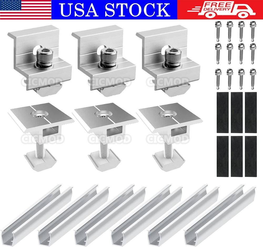 Solar Panel Mounting Fixing Kit Rail Brackets End/Mid Clamp Universal 30mm,35mm