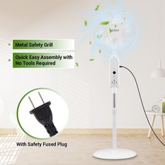 16″ Rechargeable Floor Standing Fan +2PCS LED Bulbs w/ Remote, AC & Solar Charge