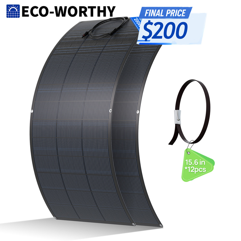 ECO-WORTHY 2Pack 200W Flexible HJT Solar Panel 18V ETFE 18BB 25% High Efficiency