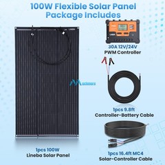 100W 18V Flexible Mono Solar Panel Home Power Station Camping RV Battery Charge