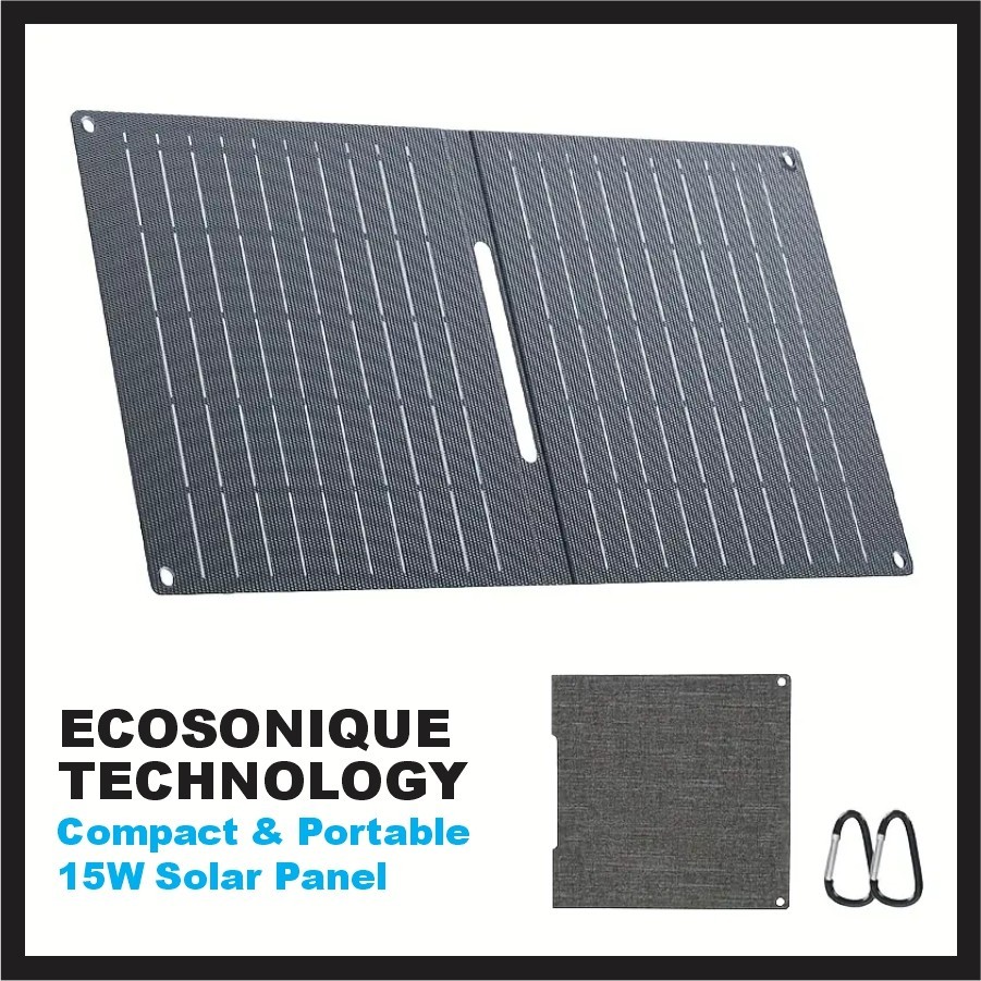 Ecosonique 15W Foldable Solar Charger Panel Dual USB-A & USB-C Fast Charging