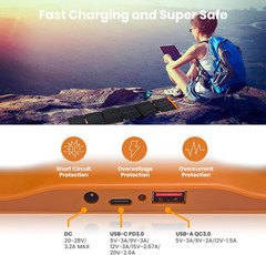 60W Foldable Solar Panel, Portable Solar Charger with USB-C/USB-A QC3.0/DC 20-28