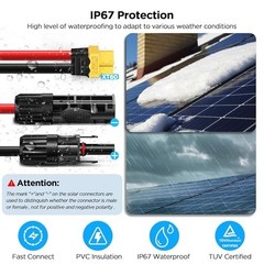 20FT XT60 Solar Charge Cable, 12AWG Pure Copper MC4 to XT60 Adapter, Waterproof