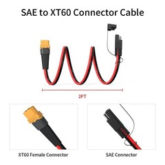 10AWG XT60i to SAE Adapter Extension Cable for Solar Power Station 2 FT L