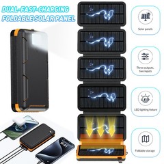 Portable Solar Power Bank Cell Phone Charger 6 Panels Camping Waterproof Outdoor