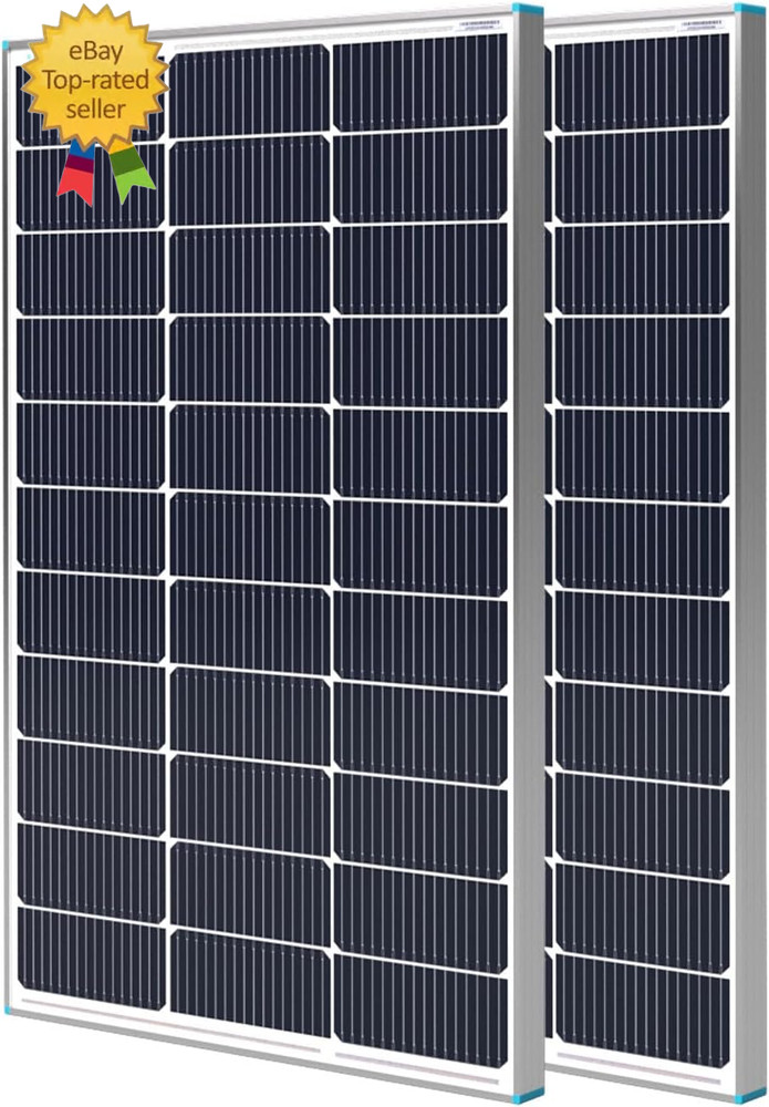 2PCS Solar Panels 100 Watt 12 Volt, High-Efficiency Monocrystalline PV Module