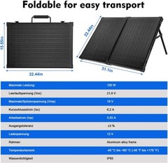 100 Watt 12 Volt Foldable Solar Panel Suitcase Portable RV Camping Solar Charger