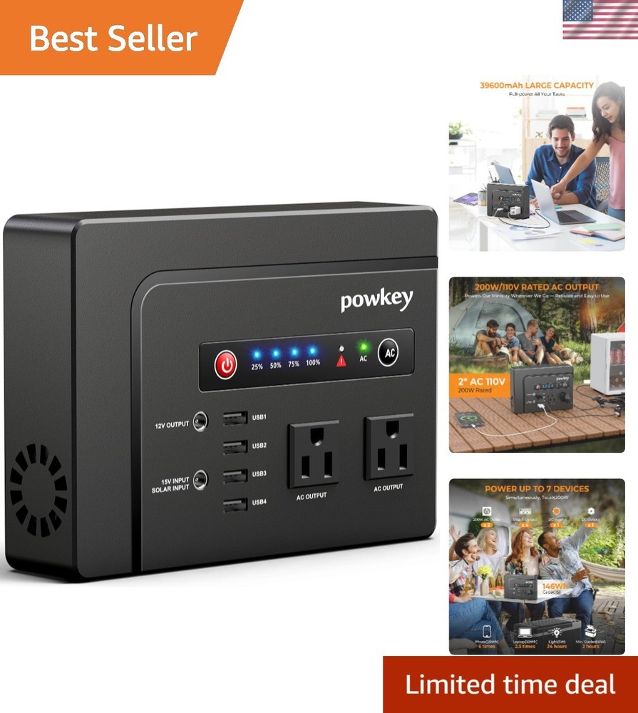 Portable Power Station 200W with 146Wh Capacity, Ideal for Camping & Travel