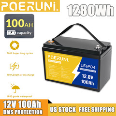 12V 100Ah LiFePO4 Lithium Battery BMS 15000+ Cycles For Solar Golf Cart Marine
