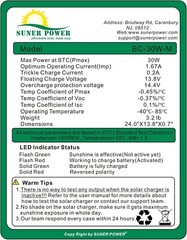 Intelligent Charge Controller 30W Solar Battery Charger with LED Indicator