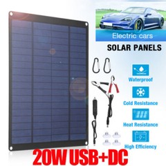 20W Solar Panel 12V Trickle Charger Battery Charger Kit Maintainer Boat Car RV
