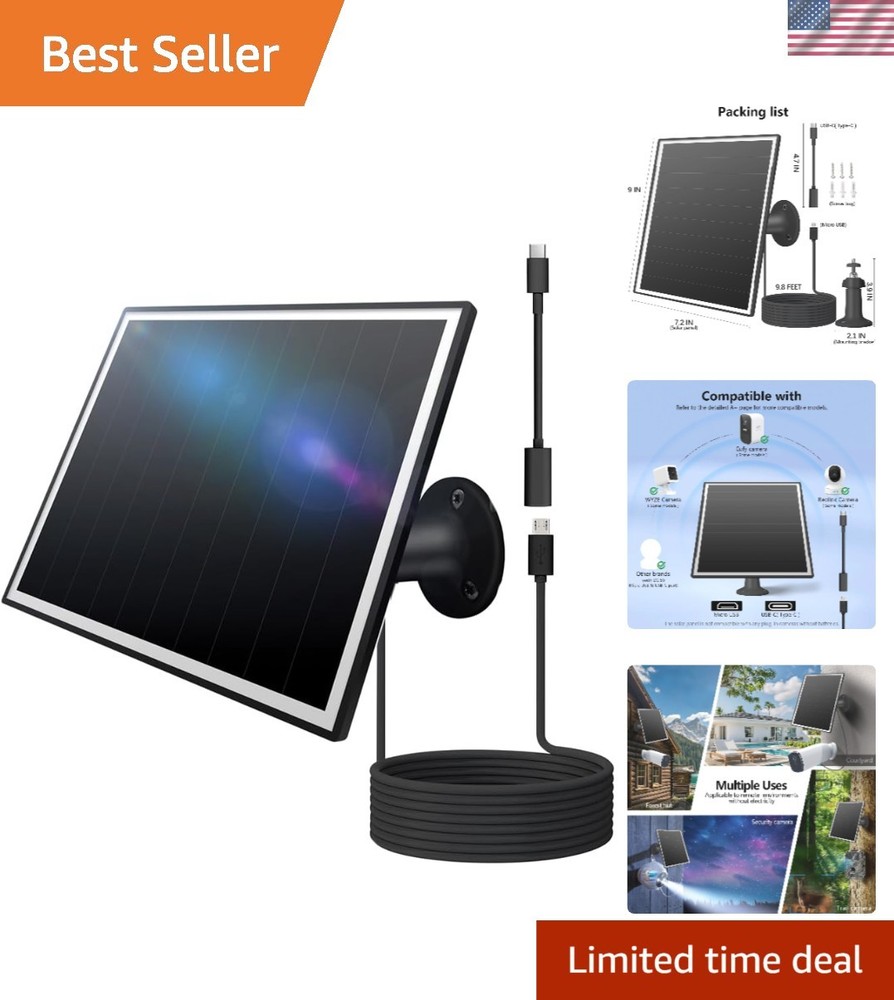 High-Efficiency 8W Solar Panel Charger for Security Cameras – Micro USB & USB-C