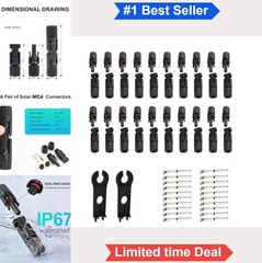 Solar Panel Connector Kit 40PCS PV IP67 Waterproof 1000V 30A 10AWG Male Female