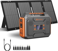 Portable Solar Generator 300W with Foldable 60W Panel Orange