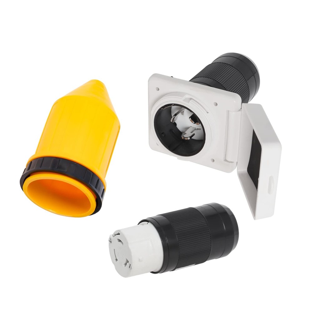 50 AMP RV Power Inlet Plug Set, 125V 250V Electrical Power Inlet with Connect…