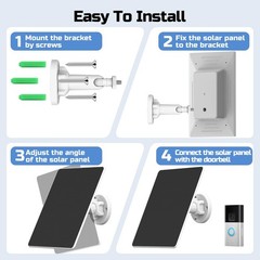 Solar Panel for Video Doorbell with 4000mAh Battery, IP66 Waterproof, 13.2ft Cab
