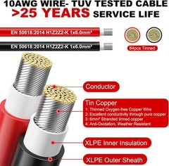 Oududianzi 2x100FT Solar Panel Wire 10AWG Tinned Copper PV Cable Outdoor