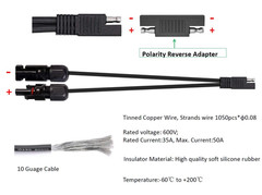 Solar Panel Connectors 10AWG Compatible with MC-4 Solar Connecter to SAE Adap…