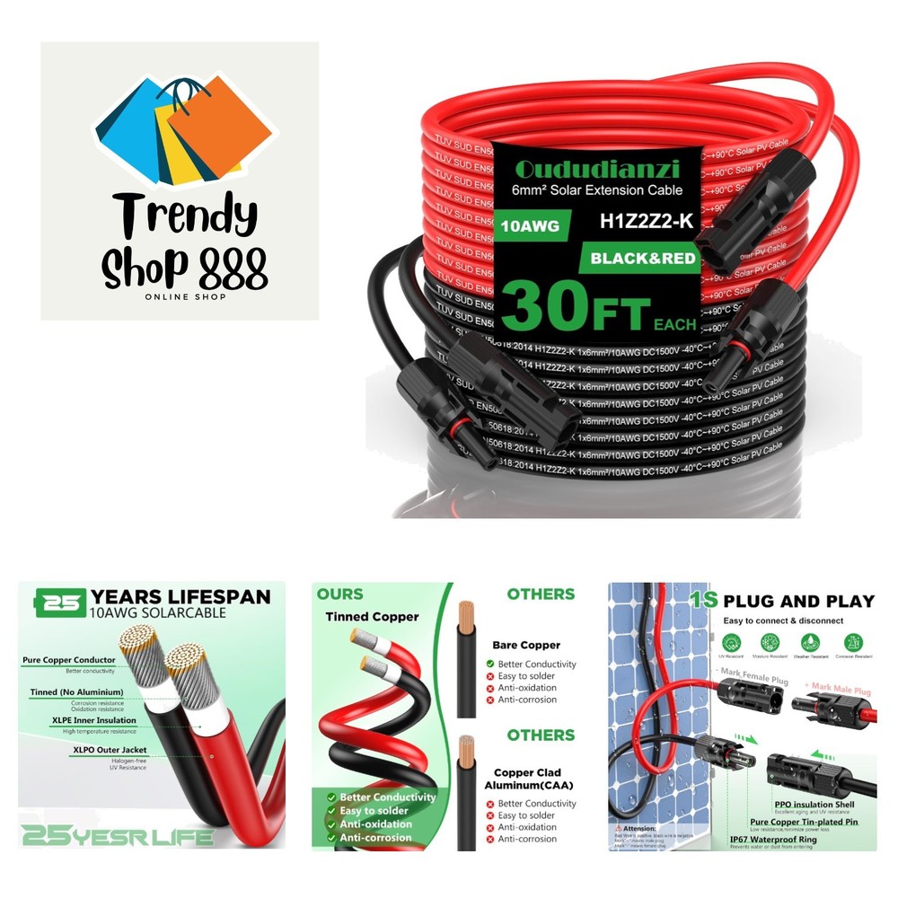High-Performance 30ft Solar Extension Cable – UV & Moisture Resistant Connectors