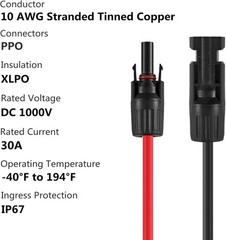 Solar Connectors Y Branch Parallel Adapter 10AWG Cable for Solar Panel (Red &