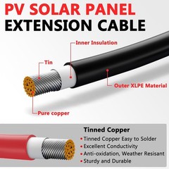 High Efficiency 30ft 10AWG Waterproof Solar Cable with Male-to-Female Connectors